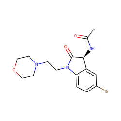 CC(=O)N[C@@H]1C(=O)N(CCN2CCOCC2)c2ccc(Br)cc21 ZINC000020573173