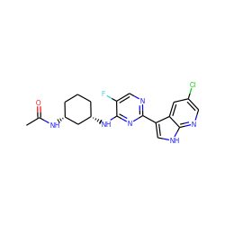 CC(=O)N[C@@H]1CCC[C@H](Nc2nc(-c3c[nH]c4ncc(Cl)cc34)ncc2F)C1 ZINC000165723431