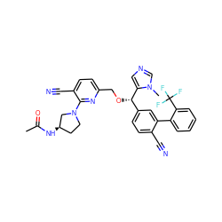 CC(=O)N[C@@H]1CCN(c2nc(CO[C@@H](c3ccc(C#N)c(-c4ccccc4C(F)(F)F)c3)c3cncn3C)ccc2C#N)C1 ZINC000028348290