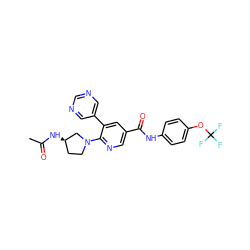 CC(=O)N[C@@H]1CCN(c2ncc(C(=O)Nc3ccc(OC(F)(F)F)cc3)cc2-c2cncnc2)C1 ZINC001772629701