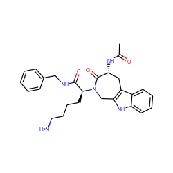 CC(=O)N[C@@H]1Cc2c([nH]c3ccccc23)CN([C@@H](CCCCN)C(=O)NCc2ccccc2)C1=O ZINC000040979930