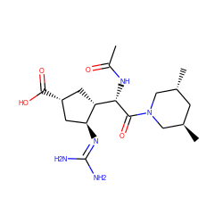 CC(=O)N[C@H](C(=O)N1C[C@H](C)C[C@@H](C)C1)[C@H]1C[C@@H](C(=O)O)C[C@@H]1N=C(N)N ZINC000013560258