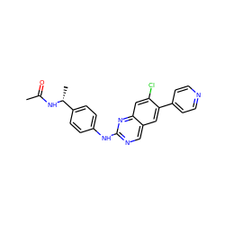 CC(=O)N[C@H](C)c1ccc(Nc2ncc3cc(-c4ccncc4)c(Cl)cc3n2)cc1 ZINC000095586172