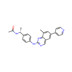 CC(=O)N[C@H](C)c1ccc(Nc2ncc3cc(-c4ccncc4)cc(C)c3n2)cc1 ZINC000095588139