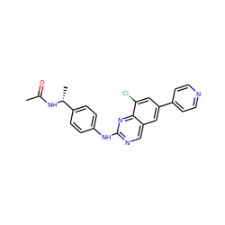 CC(=O)N[C@H](C)c1ccc(Nc2ncc3cc(-c4ccncc4)cc(Cl)c3n2)cc1 ZINC000095588702