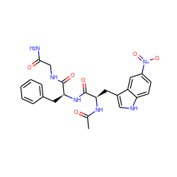 CC(=O)N[C@H](Cc1c[nH]c2ccc([N+](=O)[O-])cc12)C(=O)N[C@@H](Cc1ccccc1)C(=O)NCC(N)=O ZINC000299829815