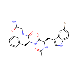 CC(=O)N[C@H](Cc1c[nH]c2ccc(Br)cc12)C(=O)N[C@@H](Cc1ccccc1)C(=O)NCC(N)=O ZINC000299825650