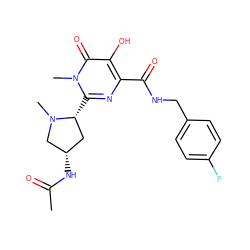 CC(=O)N[C@H]1C[C@@H](c2nc(C(=O)NCc3ccc(F)cc3)c(O)c(=O)n2C)N(C)C1 ZINC000014979222