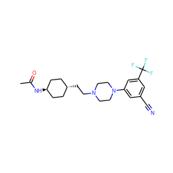 CC(=O)N[C@H]1CC[C@H](CCN2CCN(c3cc(C#N)cc(C(F)(F)F)c3)CC2)CC1 ZINC000261115685