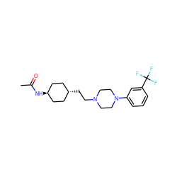 CC(=O)N[C@H]1CC[C@H](CCN2CCN(c3cccc(C(F)(F)F)c3)CC2)CC1 ZINC000261147421