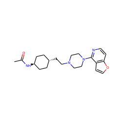 CC(=O)N[C@H]1CC[C@H](CCN2CCN(c3nccc4occc34)CC2)CC1 ZINC000261146209