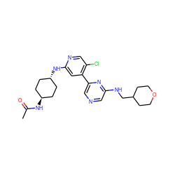 CC(=O)N[C@H]1CC[C@H](Nc2cc(-c3cncc(NCC4CCOCC4)n3)c(Cl)cn2)CC1 ZINC000261139948