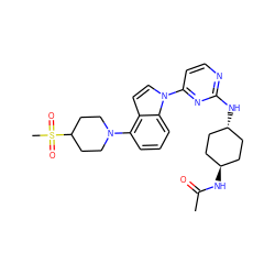 CC(=O)N[C@H]1CC[C@H](Nc2nccc(-n3ccc4c(N5CCC(S(C)(=O)=O)CC5)cccc43)n2)CC1 ZINC000261101563