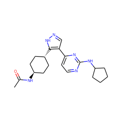 CC(=O)N[C@H]1CC[C@H](c2[nH]ncc2-c2ccnc(NC3CCCC3)n2)CC1 ZINC000261154831