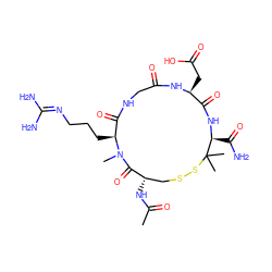 CC(=O)N[C@H]1CSSC(C)(C)[C@H](C(N)=O)NC(=O)[C@H](CC(=O)O)NC(=O)CNC(=O)[C@H](CCCN=C(N)N)N(C)C1=O ZINC000027861806