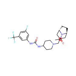 CC(=O)N1[C@H]2CC[C@H]1CC(CN1CCC(NC(=O)Nc3cc(F)cc(C(F)(F)F)c3)CC1)C2 ZINC000101157264