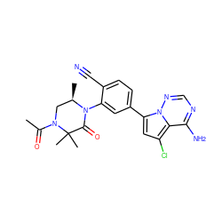 CC(=O)N1C[C@@H](C)N(c2cc(-c3cc(Cl)c4c(N)ncnn34)ccc2C#N)C(=O)C1(C)C ZINC001772620334