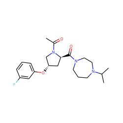 CC(=O)N1C[C@@H](Oc2cccc(F)c2)C[C@@H]1C(=O)N1CCCN(C(C)C)CC1 ZINC000049089575