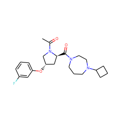 CC(=O)N1C[C@@H](Oc2cccc(F)c2)C[C@@H]1C(=O)N1CCCN(C2CCC2)CC1 ZINC000049113130