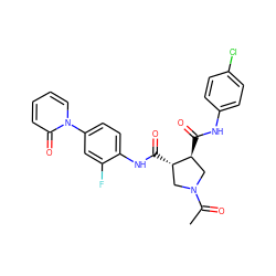 CC(=O)N1C[C@H](C(=O)Nc2ccc(Cl)cc2)[C@@H](C(=O)Nc2ccc(-n3ccccc3=O)cc2F)C1 ZINC000058576052