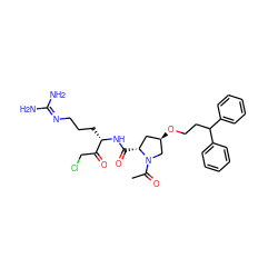 CC(=O)N1C[C@H](OCCC(c2ccccc2)c2ccccc2)C[C@H]1C(=O)N[C@@H](CCCN=C(N)N)C(=O)CCl ZINC000026290074