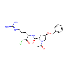 CC(=O)N1C[C@H](OCc2ccccc2)C[C@H]1C(=O)N[C@@H](CCCN=C(N)N)C(=O)CCl ZINC000026296969