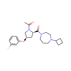 CC(=O)N1C[C@H](Oc2cccc(F)c2)C[C@@H]1C(=O)N1CCCN(C2CCC2)CC1 ZINC000049783761