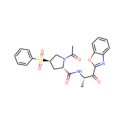 CC(=O)N1C[C@H](S(=O)(=O)c2ccccc2)C[C@H]1C(=O)N[C@@H](C)C(=O)c1nc2ccccc2o1 ZINC000096908186