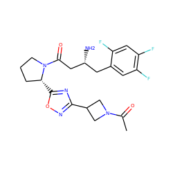 CC(=O)N1CC(c2noc([C@@H]3CCCN3C(=O)C[C@H](N)Cc3cc(F)c(F)cc3F)n2)C1 ZINC000045253154