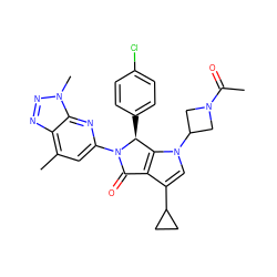 CC(=O)N1CC(n2cc(C3CC3)c3c2[C@H](c2ccc(Cl)cc2)N(c2cc(C)c4nnn(C)c4n2)C3=O)C1 ZINC001772623644