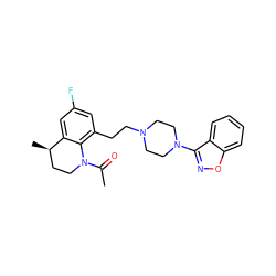 CC(=O)N1CC[C@@H](C)c2cc(F)cc(CCN3CCN(c4noc5ccccc45)CC3)c21 ZINC000028528156