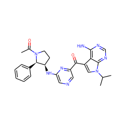 CC(=O)N1CC[C@@H](Nc2cncc(C(=O)c3cn(C(C)C)c4ncnc(N)c34)n2)[C@H]1c1ccccc1 ZINC000073219547