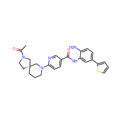 CC(=O)N1CC[C@]2(CCCN(c3ccc(C(=O)Nc4cc(-c5cccs5)ccc4N)cn3)C2)C1 ZINC000040401240