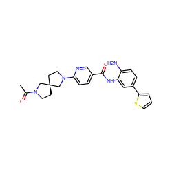 CC(=O)N1CC[C@]2(CCN(c3ccc(C(=O)Nc4cc(-c5cccs5)ccc4N)cn3)C2)C1 ZINC000040406037