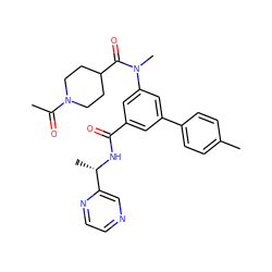 CC(=O)N1CCC(C(=O)N(C)c2cc(C(=O)N[C@@H](C)c3cnccn3)cc(-c3ccc(C)cc3)c2)CC1 ZINC000144211075