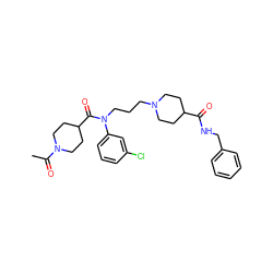 CC(=O)N1CCC(C(=O)N(CCCN2CCC(C(=O)NCc3ccccc3)CC2)c2cccc(Cl)c2)CC1 ZINC000103234233