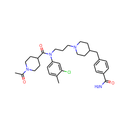 CC(=O)N1CCC(C(=O)N(CCCN2CCC(Cc3ccc(C(N)=O)cc3)CC2)c2ccc(C)c(Cl)c2)CC1 ZINC000006718478