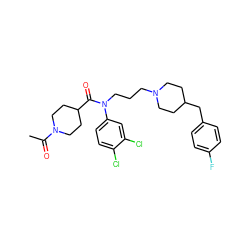 CC(=O)N1CCC(C(=O)N(CCCN2CCC(Cc3ccc(F)cc3)CC2)c2ccc(Cl)c(Cl)c2)CC1 ZINC000003936184