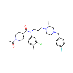 CC(=O)N1CCC(C(=O)N(CCCN2CCN(Cc3ccc(F)cc3)C[C@H]2C)c2ccc(C)c(Cl)c2)CC1 ZINC000299856216