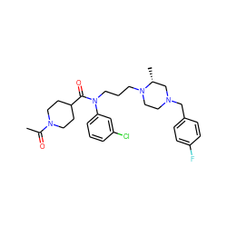 CC(=O)N1CCC(C(=O)N(CCCN2CCN(Cc3ccc(F)cc3)C[C@H]2C)c2cccc(Cl)c2)CC1 ZINC000299855071