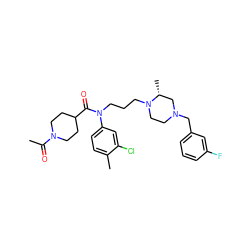 CC(=O)N1CCC(C(=O)N(CCCN2CCN(Cc3cccc(F)c3)C[C@H]2C)c2ccc(C)c(Cl)c2)CC1 ZINC000299855002