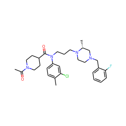 CC(=O)N1CCC(C(=O)N(CCCN2CCN(Cc3ccccc3F)C[C@H]2C)c2ccc(C)c(Cl)c2)CC1 ZINC000299854510