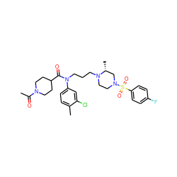 CC(=O)N1CCC(C(=O)N(CCCN2CCN(S(=O)(=O)c3ccc(F)cc3)C[C@H]2C)c2ccc(C)c(Cl)c2)CC1 ZINC000299858683