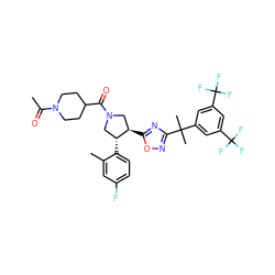 CC(=O)N1CCC(C(=O)N2C[C@@H](c3nc(C(C)(C)c4cc(C(F)(F)F)cc(C(F)(F)F)c4)no3)[C@H](c3ccc(F)cc3C)C2)CC1 ZINC000028824707