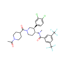 CC(=O)N1CCC(C(=O)N2CC[C@@H](N(C)C(=O)c3cc(C(F)(F)F)cc(C(F)(F)F)c3)[C@H](c3ccc(Cl)c(Cl)c3)C2)CC1 ZINC000096167363