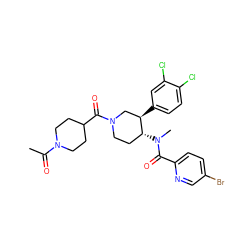 CC(=O)N1CCC(C(=O)N2CC[C@@H](N(C)C(=O)c3ccc(Br)cn3)[C@H](c3ccc(Cl)c(Cl)c3)C2)CC1 ZINC000096167367