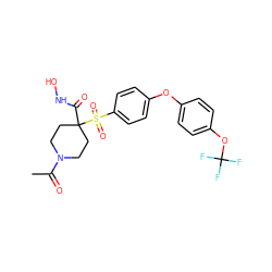 CC(=O)N1CCC(C(=O)NO)(S(=O)(=O)c2ccc(Oc3ccc(OC(F)(F)F)cc3)cc2)CC1 ZINC000072107300