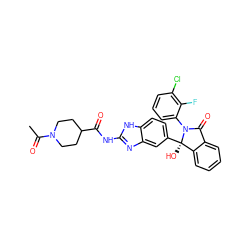 CC(=O)N1CCC(C(=O)Nc2nc3cc([C@]4(O)c5ccccc5C(=O)N4c4cccc(Cl)c4F)ccc3[nH]2)CC1 ZINC000116256978