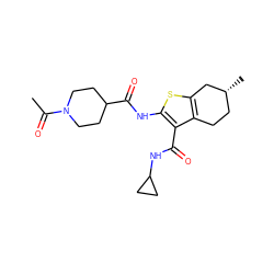 CC(=O)N1CCC(C(=O)Nc2sc3c(c2C(=O)NC2CC2)CC[C@@H](C)C3)CC1 ZINC000013323631