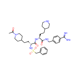 CC(=O)N1CCC(CC[C@@H](NS(=O)(=O)Cc2ccccc2)C(=O)N[C@@H](CCC2CCNCC2)C(=O)NCc2ccc(C(=N)N)cc2)CC1 ZINC000169697457